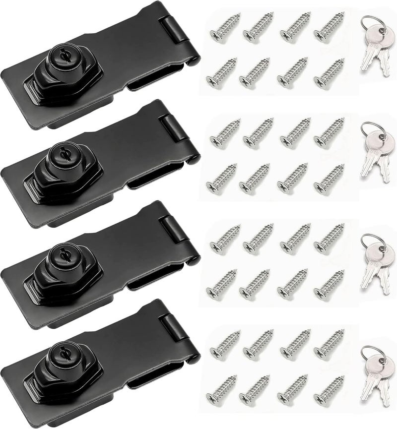 I-EASYDWW 4 Inch Keyed Hasp Lock for Cabinets & Small Doors, Twist Knob Design, Heavy Duty Zinc Alloy with Chrome-Plated Iron, Includes Keys & Screws - Black, 4 Pack - Image 1